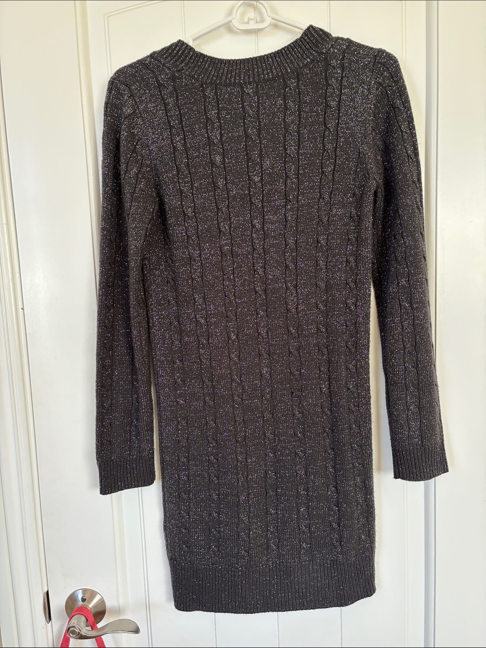 Long Sleeve Metallic Cable-Knit Dress - Black - Picture 3 of 3